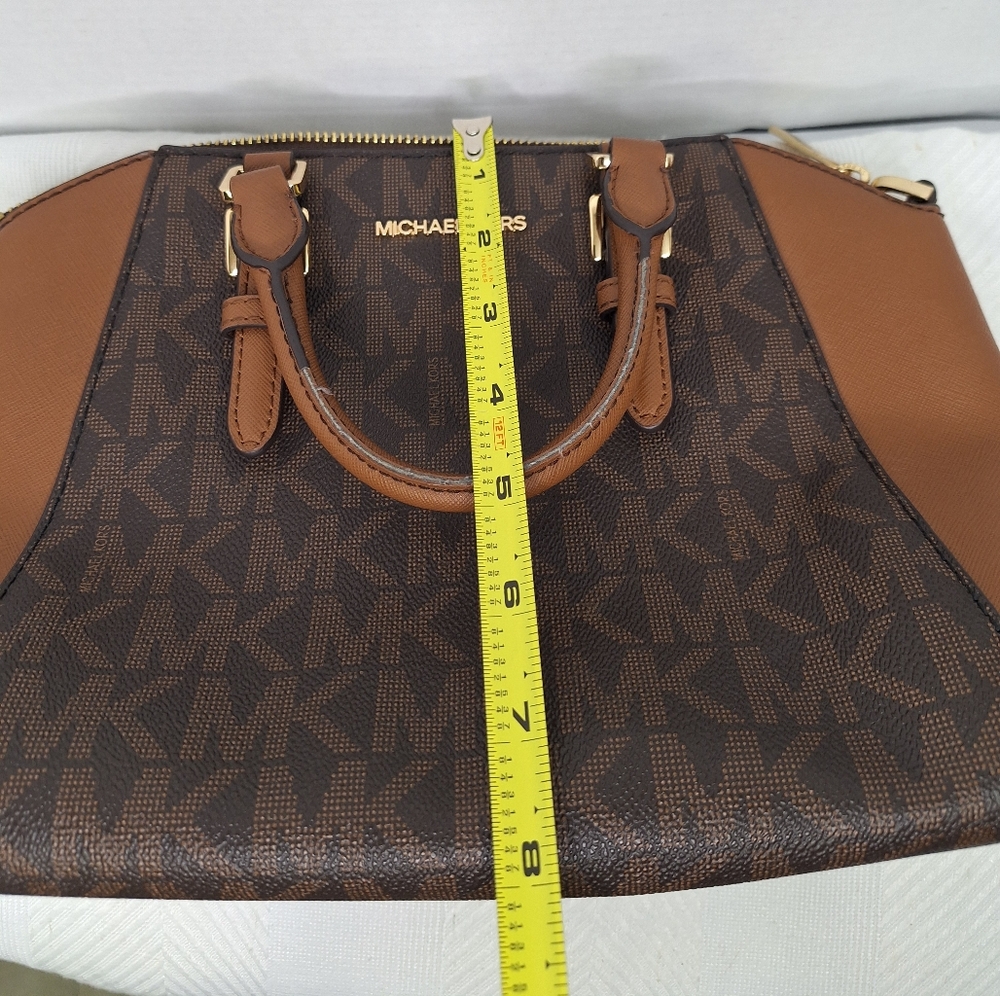 Michael Kors Ciara Womens Tan & Brown Signature Monogram Logo Satchel Bag Medium - Picture 11 of 16